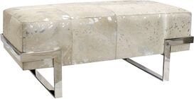 Pasargad Home Safari Steel & Cowhide Bench Silver