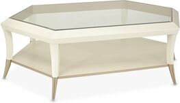 Michael Amini La Rachelle Hexagon Glass Cocktail Table in Champagne Ivory