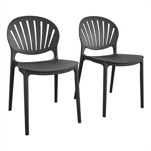 COSCO Outdoor/Indoor Stacking Resin Chair with Shell Back in Black (2-Pack)