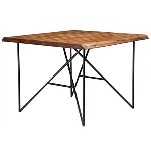 Alpine Furniture Live Edge Solid Wood Pub Table with Metal Legs in Light Walnut