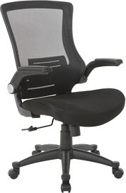 Office Star Screen Back Manager's Chair in Black Fabric Mesh Seat with PU Padded Flip Arms