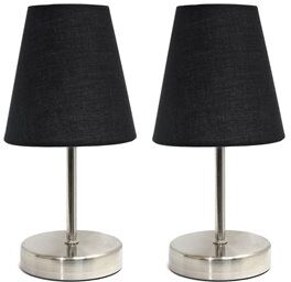 All the Rages Simple Designs Metal Basic Table Lamp 2 Pack in Sand Nickel with Black Shade