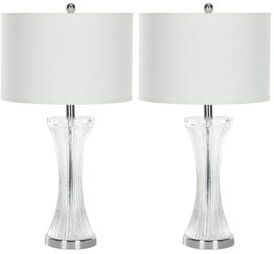 Safavieh Glass Table Lamp and White Linen Hard Shade (Set of 2)