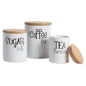 DII Modern Ceramic Coffee/Sugar/Tea Canister in White (Set of 3)