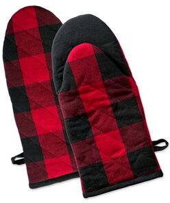 DII Modern Style Cotton Buffalo Check Oven Mitt in Red (Set of 2)