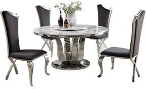 Best Quality Furniture 6pc. White Marble Dining Set with Lazy Susan and Silver Stainless Steel