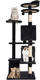 Furniture of America Poki Transitional Wood Cat Condo Tree Tower in Dark Gray