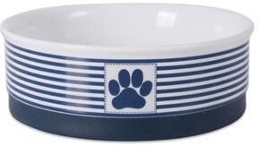 Bone Dry Modern Ceramic Paw Patch Stripe Medium Pet Bowl in Nautical Blue