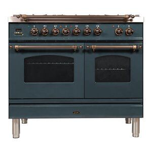 ILVE Nostalgie 40" NG Metal Double Oven Dual Fuel Range in Blue Gray/Bronze