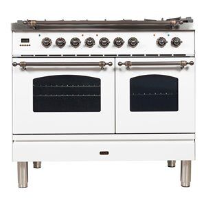 ILVE Nostalgie 40" NG Metal Double Oven Dual Fuel Range in White/Bronze