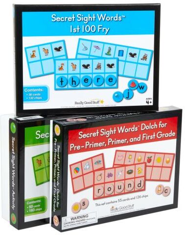 Really Good Stuff Secret Sight Words Reading Skills Classroom Set: 3 Games - 143 Cards, 441 Chips by Really Good Stuff