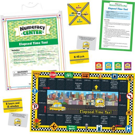 Really Good Stuff Elapsed Time Taxi Numeracy Center with Storage Bag - Grab and Go Learning Pack - Children Master Elapsed-Time