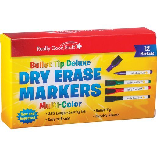Really Good Stuff Multi-Color Bullet Tip Deluxe Dry Erase Markers - 12 markers by Really Good Stuff
