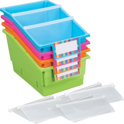 Chapter Book Library Bins With Dividers - Neon - 4 bins with dividers by Really Good Stuff