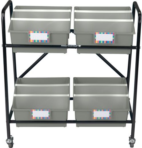 Mid-Size Mobile Storage Rack With Picture Book Bins - 1 rack, 4 bins by Really Good Stuff