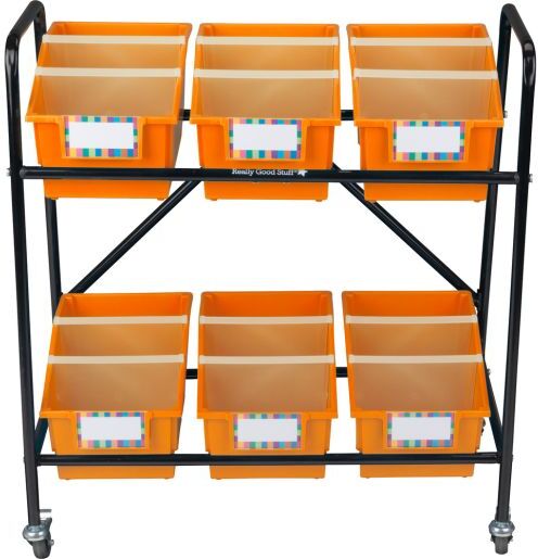 Mid-Size Mobile Storage Rack With Chapter Book Bins - 1 rack, 6 bins by Really Good Stuff