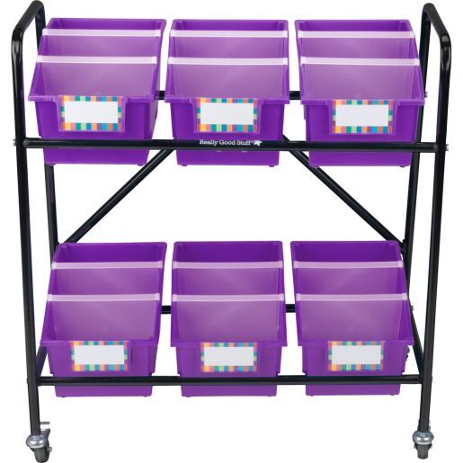 Mid-Size Mobile Storage Rack With Chapter Book Bins - 1 rack, 6 bins by Really Good Stuff