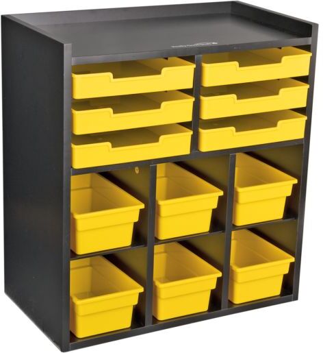 Black 6-Slot Mail And Supplies Center With 6 Trays, 6 Cubbies, And 6 Bins Single Color by Really Good Stuff