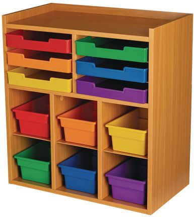 Oak 6-Slot Mail And Supplies Center With 6 Trays, 6 Cubbies, And 6 Bins Grouping by Really Good Stuff