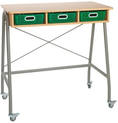 Really Good Stuff Bamboo Teacher Standing Desk with 3 Green Baskets by Really Good Stuff