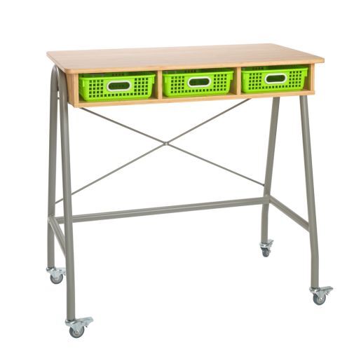 Really Good Stuff Bamboo Teacher Standing Desk with 3 Neon Green Baskets by Really Good Stuff