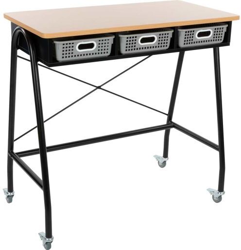 Really Good Stuff Teacher Standing Desk With Baskets - Pebble by Really Good Stuff