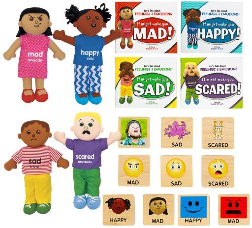 Excellerations Emotions Books, Dolls and Blocks Kit 1 - 4 books 4 dolls 16 blocks