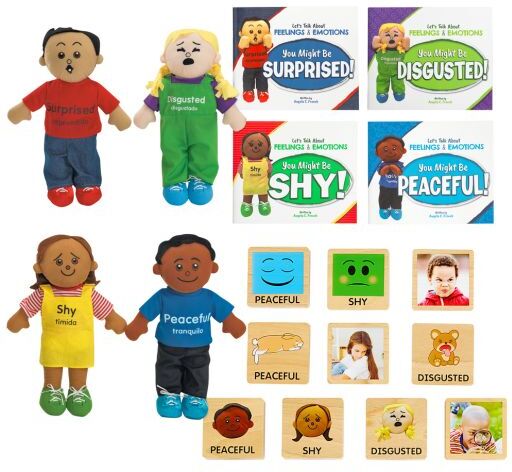 Excellerations Emotions Books, Dolls and Blocks Kit 2 - 4 books 4 dolls 16 blocks