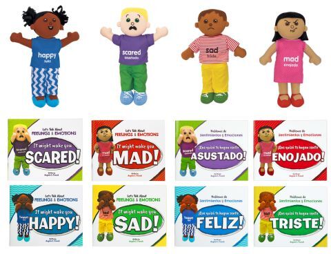 Excellerations English & Spanish Emotions Books & Dolls Kit 1 - 8 books 4 dolls