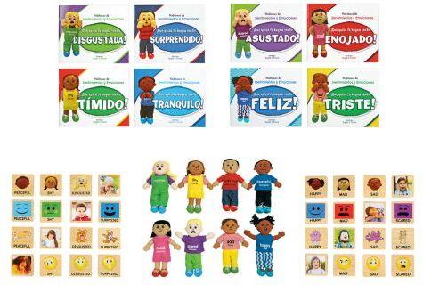 Excellerations Emotions Spanish Books, Dolls, and Blocks Mega Kit - 8 books 8 dolls 32 blocks