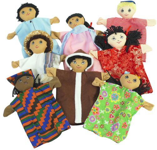 Multi-Cultural 9" Hand Puppets - Set of 8 by Discount School Supply