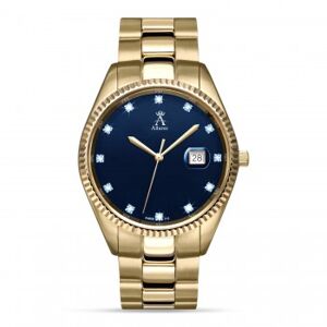 Allurez Men's Diamond Blue Sapphire Crystal Stainless Steel Gold Bracelet Watch