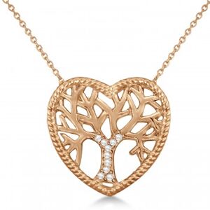 Allurez Diamond Heart Family Tree of Life Pendant Necklace 14k Rose Gold (0.05ct)