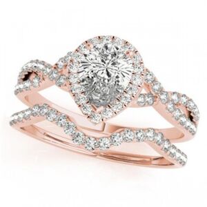 Allurez Twisted Pear Diamond Engagement Ring Bridal Set 18k Rose Gold (1.57ct)
