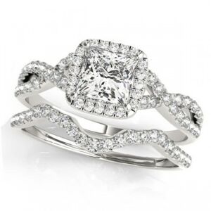 Allurez Twisted Princess Diamond Engagement Ring Bridal Set Platinum (1.07ct)