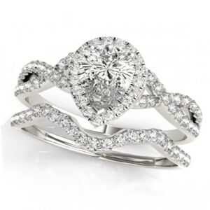 Allurez Twisted Pear Diamond Engagement Ring Bridal Set Platinum (1.07ct)