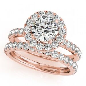 Allurez French Pave Halo Diamond Bridal Ring Set 14k Rose Gold (2.45ct)