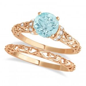 Allurez Aquamarine & Diamond Antique Style Bridal Set 14k Rose Gold (0.87ct)