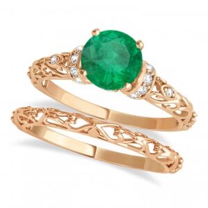 Allurez Emerald & Diamond Antique Style Bridal Set 14k Rose Gold (0.87ct)