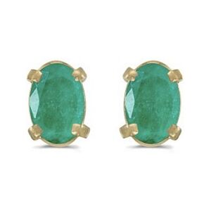 Allurez Oval Emerald Studs May Birthstone Earrings 14k Yellow Gold (0.90ct)