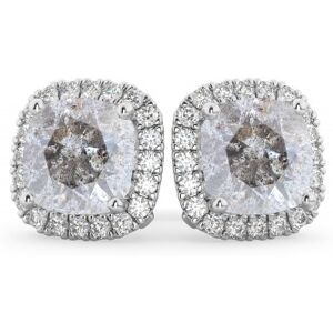 Allurez Cushion Cut Salt & Pepper Diamond & Diamond Earrings 14k White Gold (3.10ct)