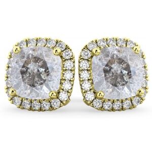 Allurez Cushion Cut Salt & Pepper Diamond & Diamond Earrings 14k Yellow Gold (3.10ct)