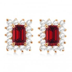 Allurez Emerald-Cut Ruby & Diamond Stud Earrings 14k Rose Gold (1.80ctw)