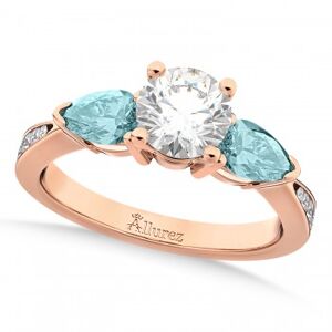 Allurez Round Diamond & Pear Aquamarine Engagement Ring 18k Rose Gold (1.29ct)