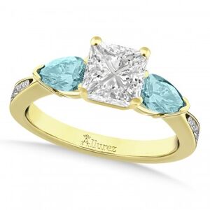 Allurez Princess Diamond & Pear Aquamarine Engagement Ring 14k Yellow Gold (1.79ct)