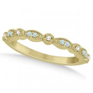 Allurez Marquise & Dot Aquamarine Diamond Wedding Band 14k Yellow Gold 0.25ct