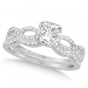 Allurez Infinity Princess Cut Diamond Bridal Ring Set Palladium (0.63ct)