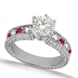 Allurez Genuine Ruby & Diamond Vintage Engagement Ring 14k White Gold (1.75ct)
