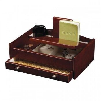 Allurez Wooden Dresser Top Valet Tray, Catch All w/ Burlwood Walnut Finish