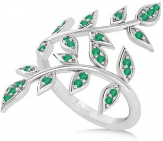 Allurez Emerald Olive Leaf Vine Fashion Ring 14k White Gold (0.28ct)